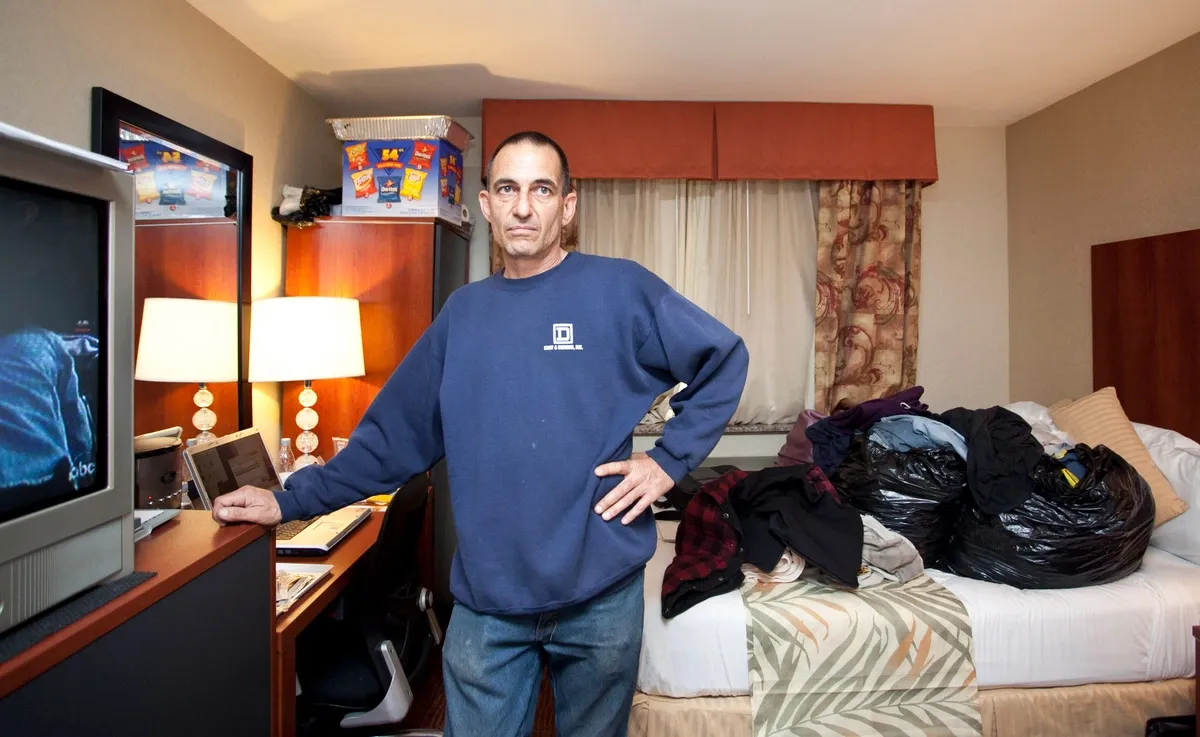 Richard Fabio, a Hurricane Sandy evacuee, in the Ramada Inn on Staten Island, New York, May 7, 2013.