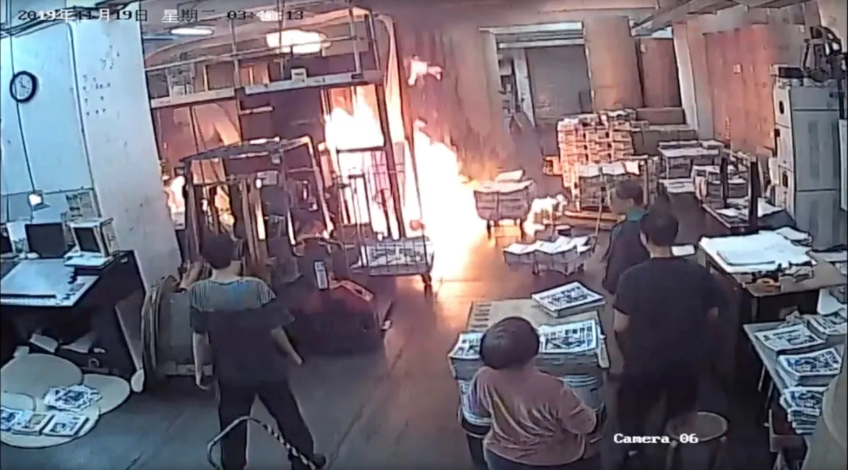 The print shop that prints the Hong Kong edition of The Epoch Times got a fire attack by four masked men on Nov. 19, 2019.